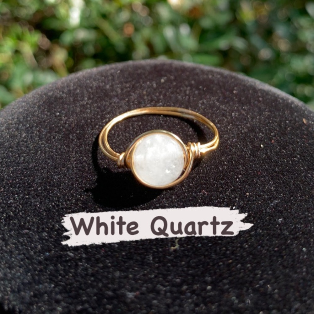 White Quarts gold-wired ring